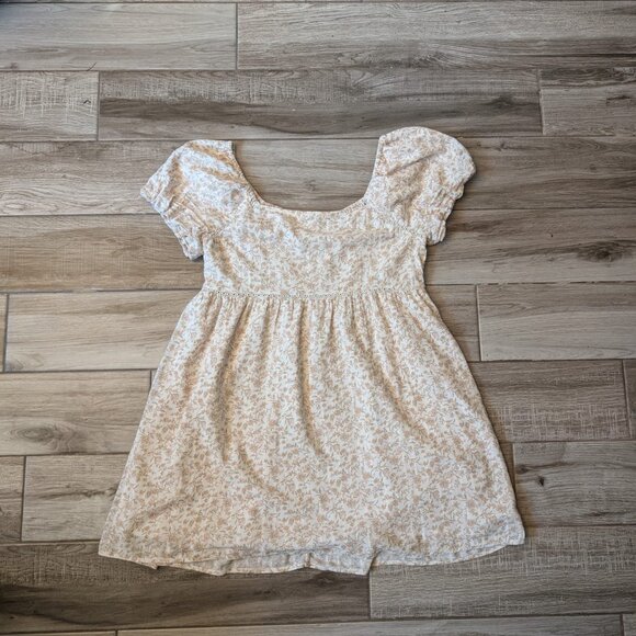 American Eagle Floral Puff Sleeve Mini Dress Medium Beige Boho - Picture 1 of 7
